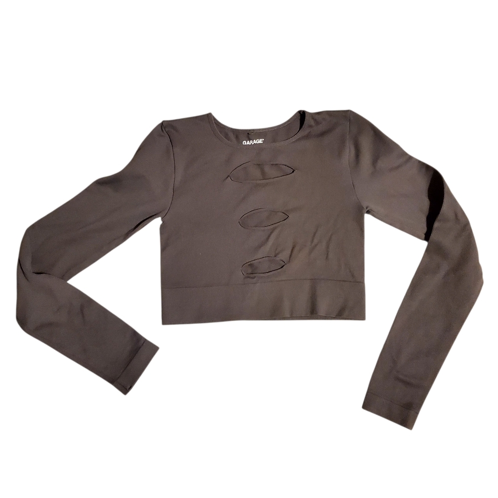 Garage Stretchy Grey Long Sleeve Top With Cutouts S